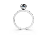 Silver Fancy Black Oval Cut Diamond Solitaire Ring with Round  Pavé Band and Four-Prong Setting_27