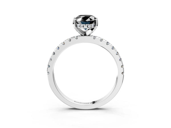 Sterling Silver Oval Hidden Halo Pave Engagement Ring Setting for Black Center