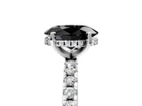Silver Fancy Black Oval Cut Diamond Solitaire Ring with Round  Pavé Band and Four-Prong Setting_29
