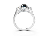 Silver Fancy Black Oval Cut Diamond Three-Stone Engagement Ring with Prong Setting and Pavé Band_9