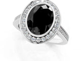 Silver Fancy Black Oval Cut Halo Bezel Diamond Pave Band Ring_7