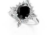 Silver Fancy Black Oval Cut Halo Diamond Cluster Ring with Marquise and Round Stones on a White Gold Band with Prong Setting_1
