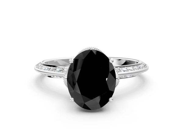 Sterling Silver Oval Graduated Pave Engagement Ring Setting for Black Center