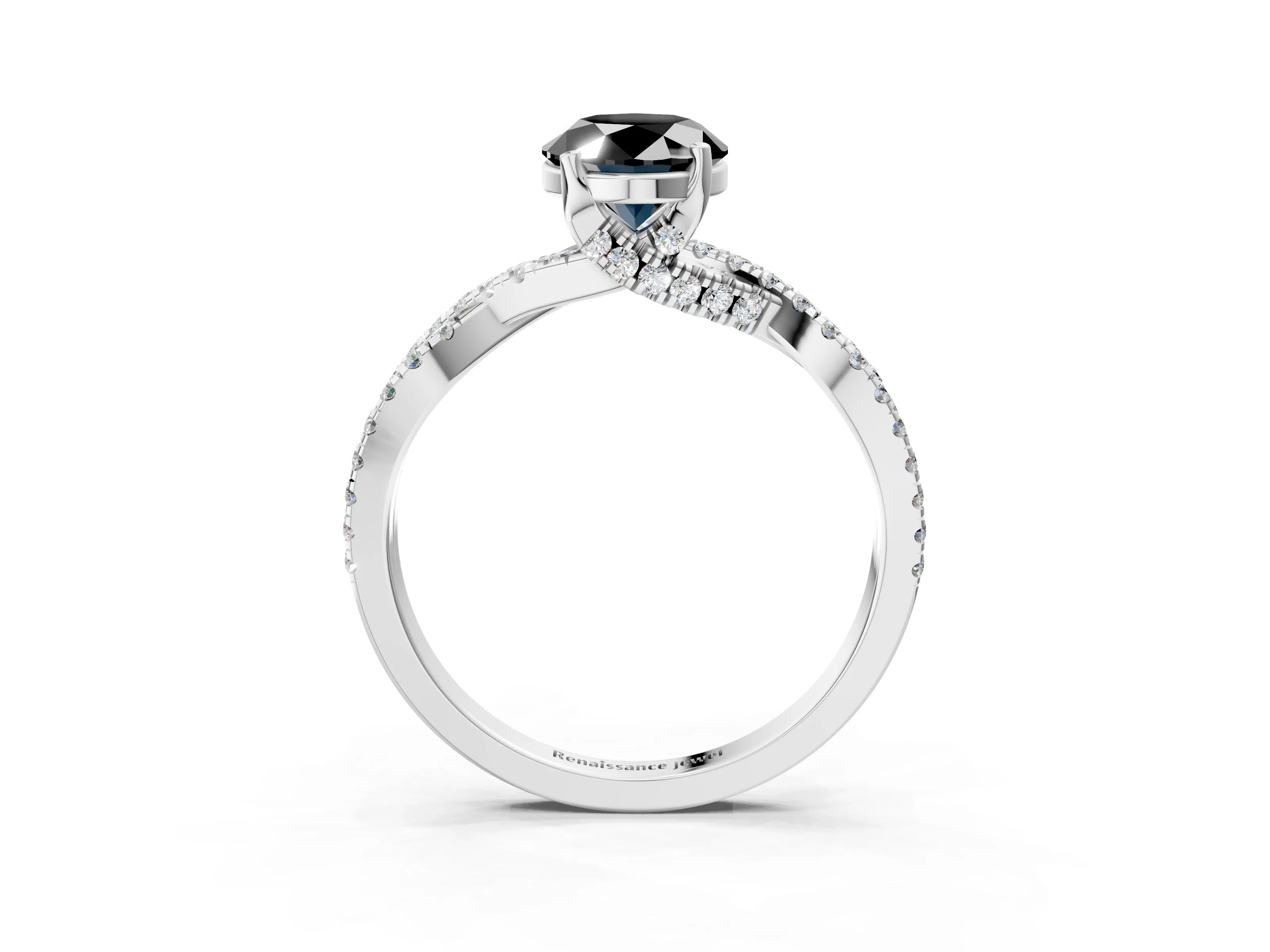 Silver Fancy Black Oval Cut Solitaire Twist Pave Diamond Engagement Ring with Prong Setting_57