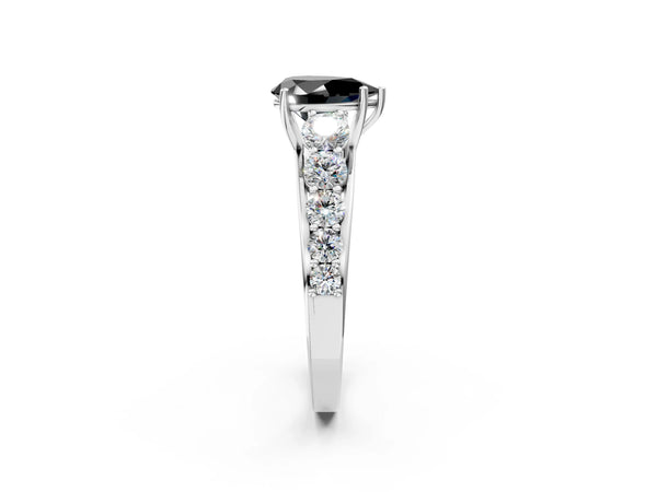 Sterling Silver Pear-Shaped Graduated Accent Engagement Ring Setting for Black Center