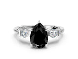 Silver Fancy Black Pear Cut Brilliant Three-Stone Pave Band with Four-Prong Setting_6