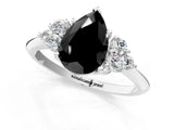 Silver Fancy Black Pear Cut Cut Diamond Cluster Ring with Solitaire Band and Four-Prong Setting_20