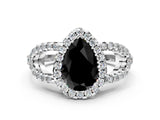 Silver Fancy Black Pear Cut Cut Diamond Halo Engagement Ring with Open Split Pavé Band_6