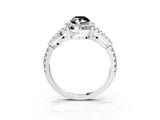 Silver Fancy Black Pear Cut Cut Diamond Halo Engagement Ring with Open Split Pavé Band_9