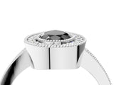 Silver Fancy Black Pear Cut-Cut Diamond Halo Engagement Ring with Pave Band and Prong Setting_10