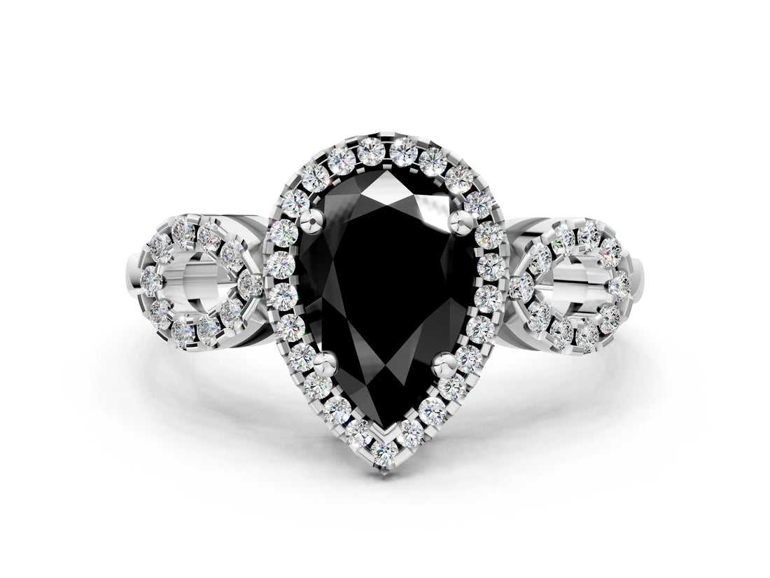 Silver Fancy Black Pear Cut Cut Halo Diamond Infinity Band with Four-Prong Setting_6