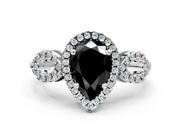 Sterling Silver Pear-Shaped Pave Infinity Halo Engagement Ring Setting for Black Center