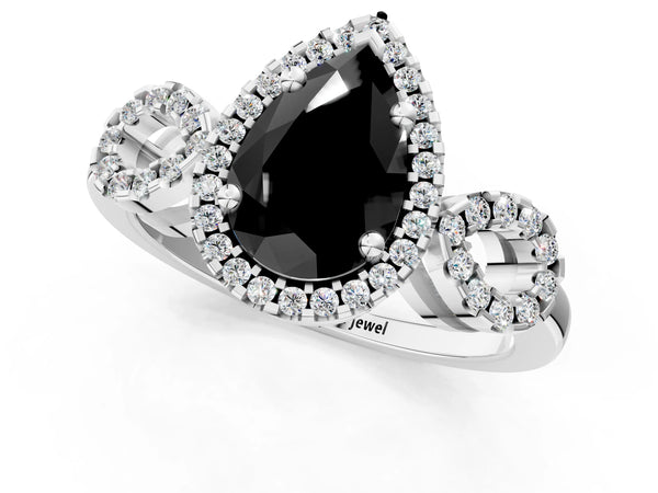 Sterling Silver Pear-Shaped Pave Infinity Halo Engagement Ring Setting for Black Center