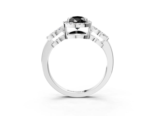 Sterling Silver Pear-Shaped Pave Infinity Halo Engagement Ring Setting for Black Center