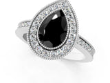 Silver Fancy Black Pear Cut Cut Halo Pavé Diamond Ring_7