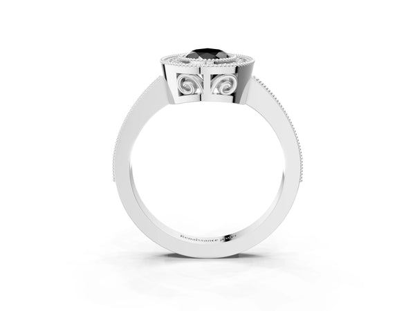 Sterling Silver Pear-Shaped Double Milgrain Halo Engagement Ring Setting for Black Center