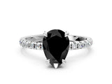 Silver Fancy Black Pear Cut Diamond Brilliant Solitaire Ring with Pavé Band and Four-Prong Setting_48