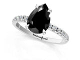 Silver Fancy Black Pear Cut Diamond Brilliant Solitaire Ring with Pavé Band and Four-Prong Setting_49