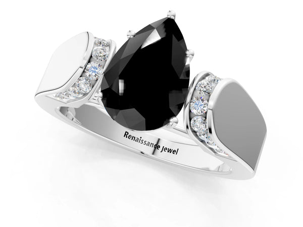 Sterling Silver Pear-Shaped Channel Set Engagement Ring Setting for Black Center with Wide Band