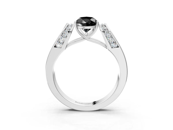 Sterling Silver Pear-Shaped Channel Set Engagement Ring Setting for Black Center with Wide Band