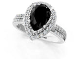 Silver Fancy Black Pear Cut Diamond Double Halo Ring with Split Shank and Four-Prong Setting_7