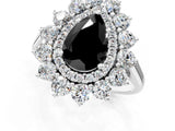 Silver Fancy Black Pear Cut Diamond Floral Double Halo Engagement Ring with Prong Setting_145