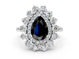 Silver Fancy Black Pear Cut Diamond Floral Double Halo Engagement Ring with Prong Setting_42