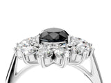 Silver Fancy Black Pear Cut Diamond Floral Double Halo Engagement Ring with Prong Setting_46