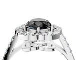Silver Fancy Black Pear Cut Diamond Floral Halo Split Shank Prong Setting Ring_10