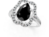 Silver Fancy Black Pear Cut Diamond Floral Halo Split Shank Prong Setting Ring_7