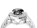 Silver Fancy Black Pear Cut Diamond Halo Ring with Split Shank and Bezel Accents and Prong Setting_10