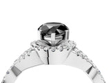 Silver Fancy Black Pear Cut Diamond  Halo Twist Band Solitaire Prong Setting Ring_16