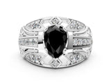 Silver Fancy Black Pear Cut Diamond Pave Art Deco Split Shank Ring with Four-Prong Setting_6
