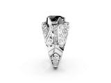 Silver Fancy Black Pear Cut Diamond Pave Art Deco Split Shank Ring with Four-Prong Setting_8