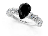 Silver Fancy Black Pear Cut Diamond Side Stone Engagement Ring with Four-Prong Setting_1
