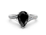 Silver Fancy Black Pear Cut Diamond Solitaire Ring with Pavé Band and Prong Setting_12