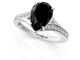 Silver Fancy Black Pear Cut Diamond Solitaire Ring with Pavé Band and Prong Setting_13