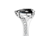 Silver Fancy Black Pear Cut Diamond Solitaire Ring with Pavé Band and Prong Setting_17
