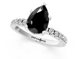 Silver Fancy Black Pear Cut Diamond Solitaire Ring with Round  Pavé Band and Four-Prong Setting_37