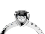 Silver Fancy Black Pear Cut Diamond Solitaire Ring with Round  Pavé Band and Four-Prong Setting_40