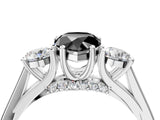 Silver Fancy Black Pear Cut Diamond Three-Stone Engagement Ring with Prong Setting and Pavé Band_10