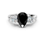 Silver Fancy Black Pear Cut Diamond Three-Stone Engagement Ring with Prong Setting and Pavé Band_6