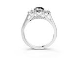 Silver Fancy Black Pear Cut Diamond Three-Stone Engagement Ring with Prong Setting and Pavé Band_9