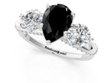 Silver Fancy Black Pear Cut Diamond Three-Stone Ring with Prong Setting and Pavé Band_13