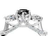 Silver Fancy Black Pear Cut Diamond Three-Stone Ring with Prong Setting and Pavé Band_16