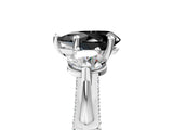 Silver Fancy Black Pear Cut Diamond Three-Stone Ring with Prong Setting and Pavé Band_17