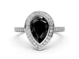 Silver Fancy Black Pear Cut Halo Bezel Diamond Pave Band Ring_6