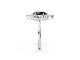 Silver Fancy Black Pear Cut Halo Diamond Cluster Ring with Marquise and Round Stones on a White Gold Band with Prong Setting_2