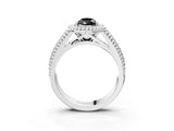 Silver Fancy Black Pear Cut Halo Diamond Ring with Beaded Split Shank and Four-Prong Setting_9