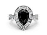 Silver Fancy Black Pear Cut Halo Diamond Split Shank Pave Ring_6